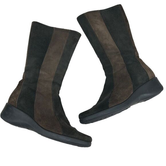 Aquatalia Two Tone Brown Suede Boots 6.5 Weatherproof Color Block - Picture 4 of 12